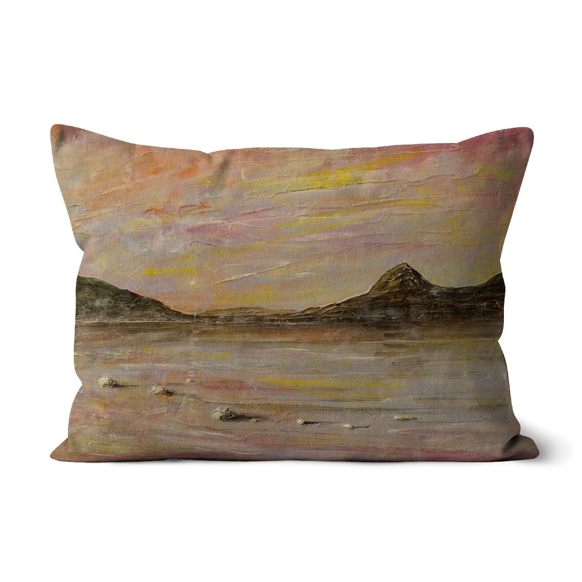 Loch Rannoch & Schiehallion rectangular cushion with impressionistic twilight landscape