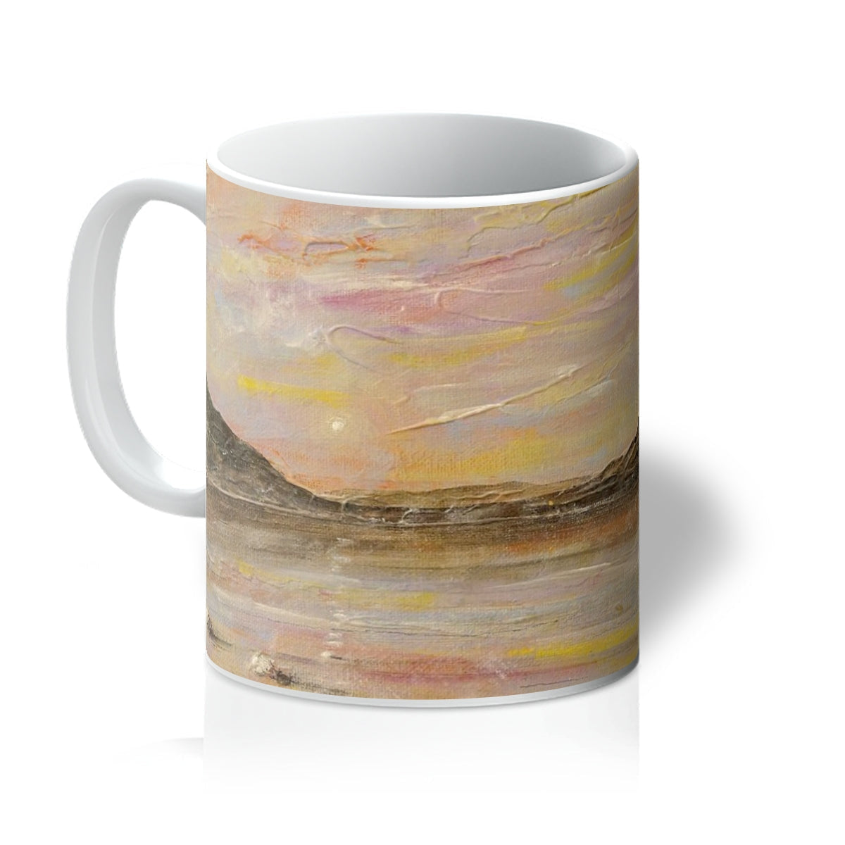 Loch Rannoch & Schiehallion white ceramic mug with pastel landscape design
