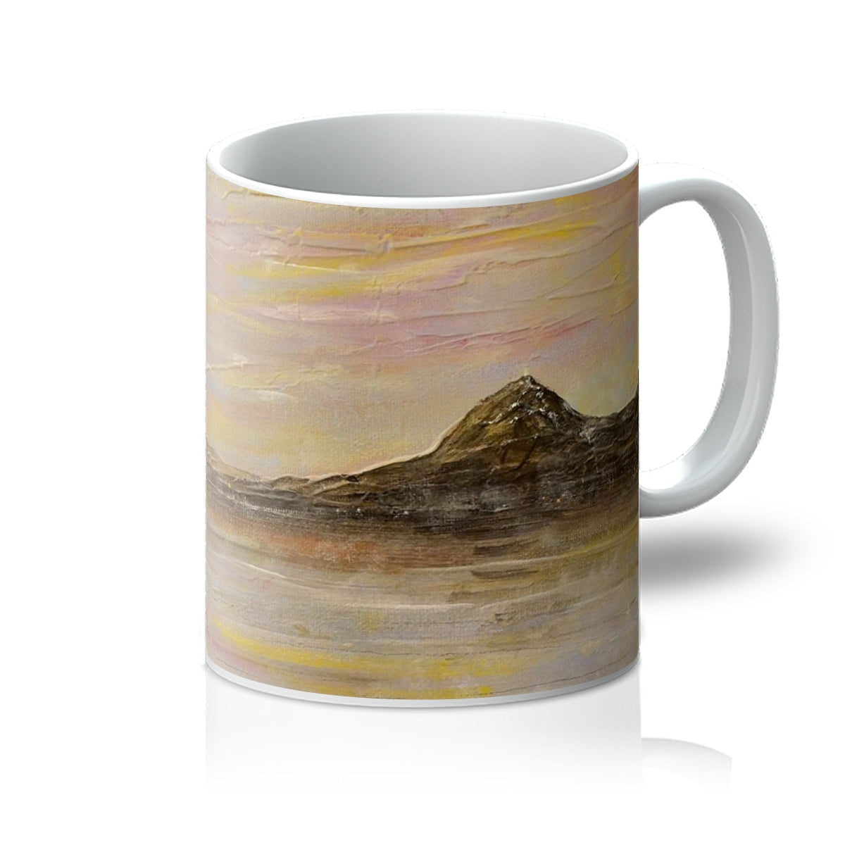 White ceramic Loch Rannoch & Schiehallion mug with textured landscape art