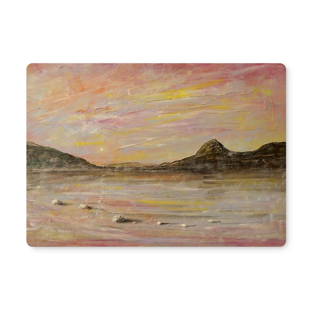 Loch Rannoch & Schiehallion placemat with impressionistic pink sky landscape