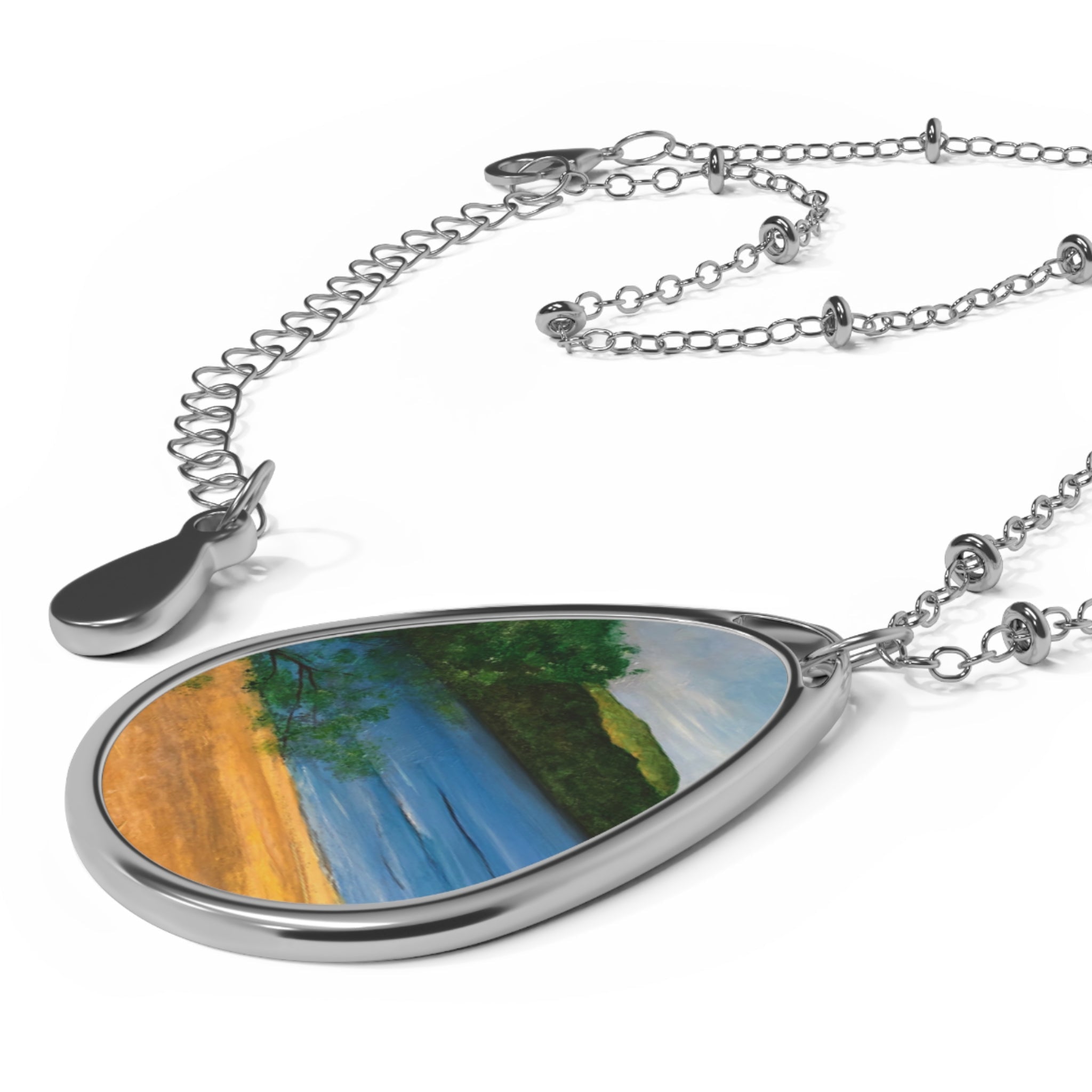 Loch Rannoch silver teardrop pendant necklace with painted landscape