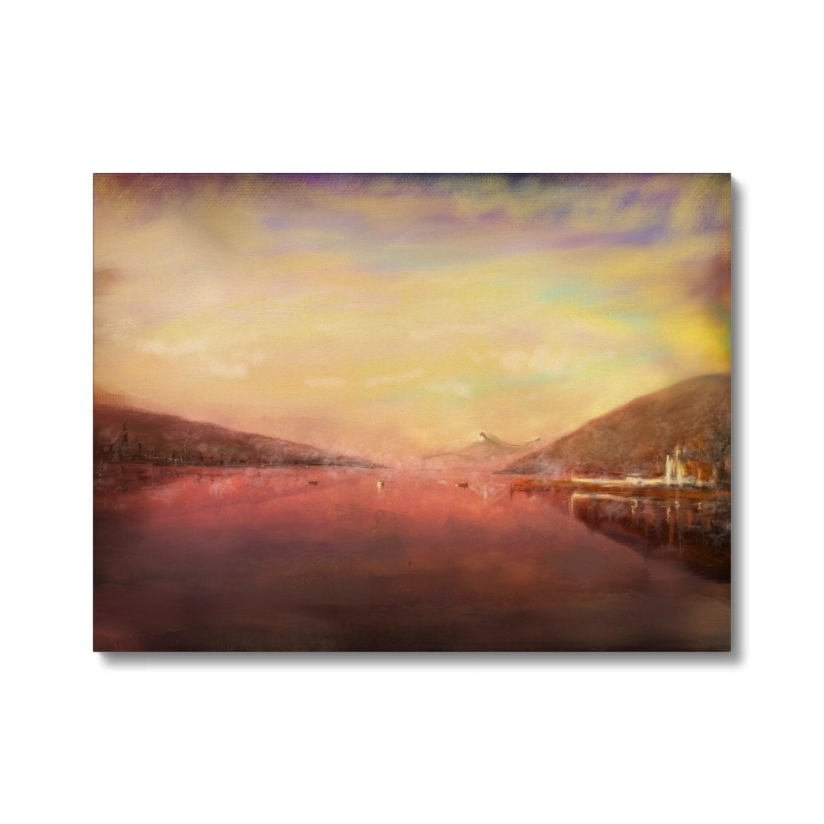 Golden sunset over Loch Tay mountains and lake on canvas print