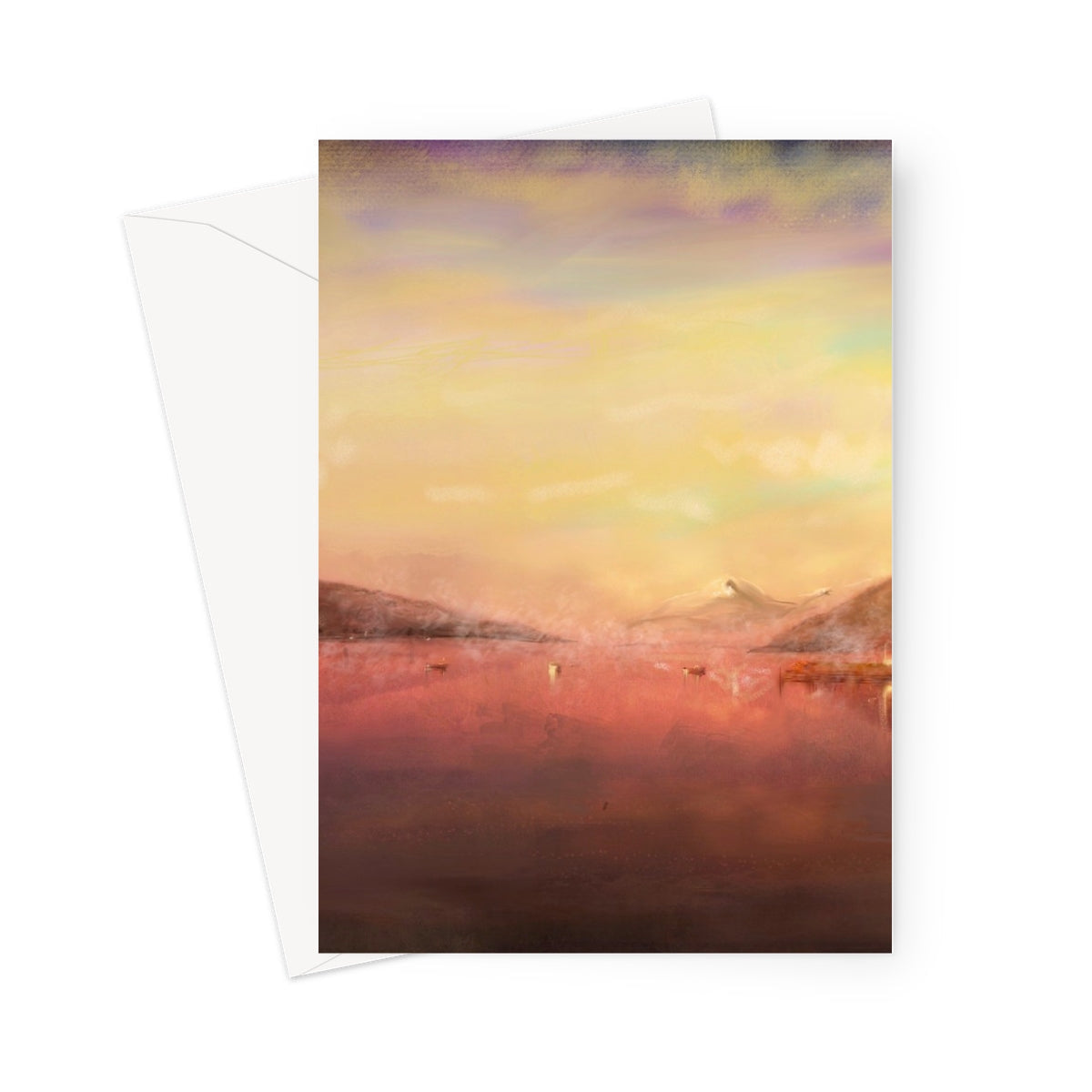Pink and purple abstract Loch Tay mountainous landscape greeting card