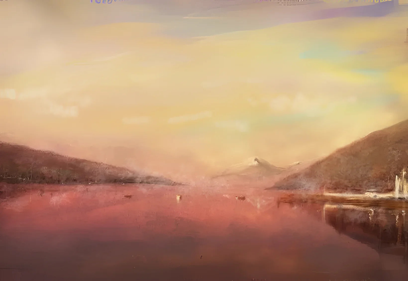 Loch Tay ii Original Painting showcasing a tranquil lake landscape with mountains and trees