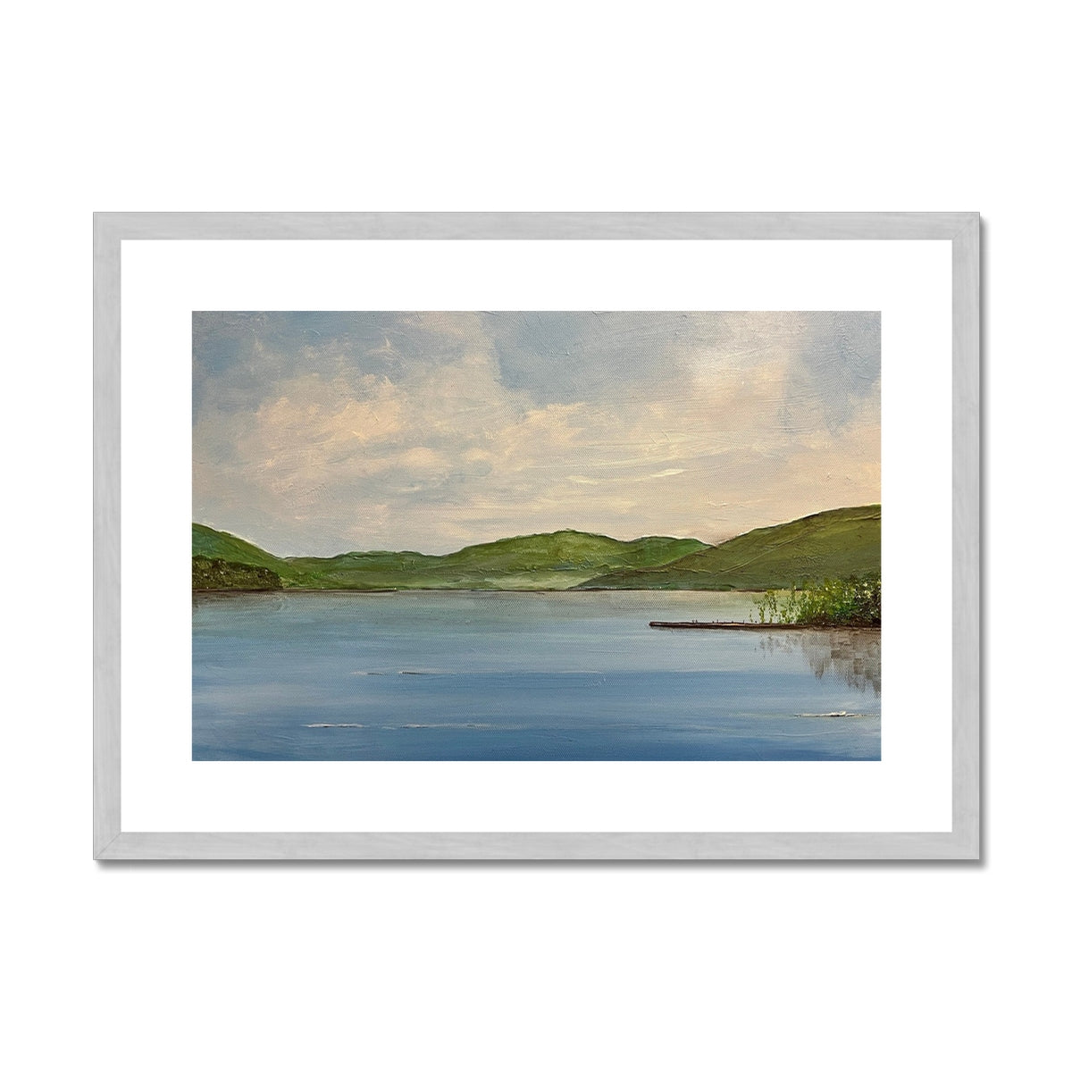 Loch Tay ii Painting | Antique Framed & Mounted Prints From Scotland-Antique Framed & Mounted Prints-Scottish Lochs & Mountains Art Gallery-A2 Landscape-Silver Frame-Paintings, Prints, Homeware, Art Gifts From Scotland By Scottish Artist Kevin Hunter