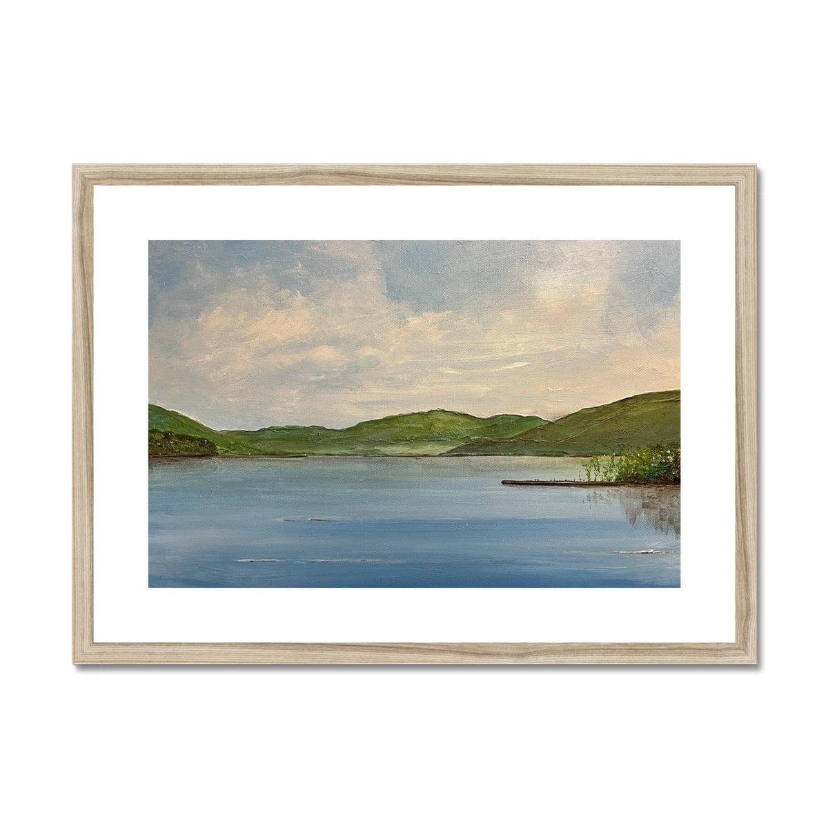 Loch Tay ii Painting | Framed & Mounted Prints From Scotland-Framed & Mounted Prints-Scottish Lochs & Mountains Art Gallery-A2 Landscape-Natural Frame-Paintings, Prints, Homeware, Art Gifts From Scotland By Scottish Artist Kevin Hunter