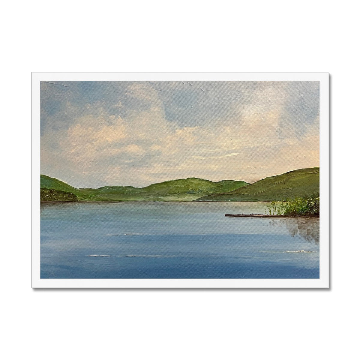Loch Tay ii Painting | Framed Prints From Scotland-Framed Prints-Scottish Lochs & Mountains Art Gallery-A2 Landscape-White Frame-Paintings, Prints, Homeware, Art Gifts From Scotland By Scottish Artist Kevin Hunter