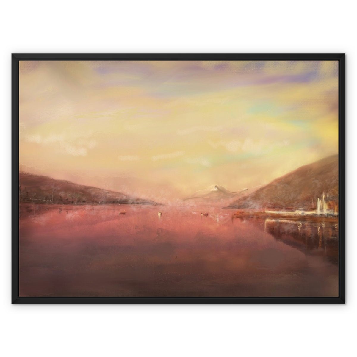 Loch Tay Painting | Framed Canvas From Scotland-Floating Framed Canvas Prints-Scottish Lochs & Mountains Art Gallery-32"x24"-Black Frame-Paintings, Prints, Homeware, Art Gifts From Scotland By Scottish Artist Kevin Hunter