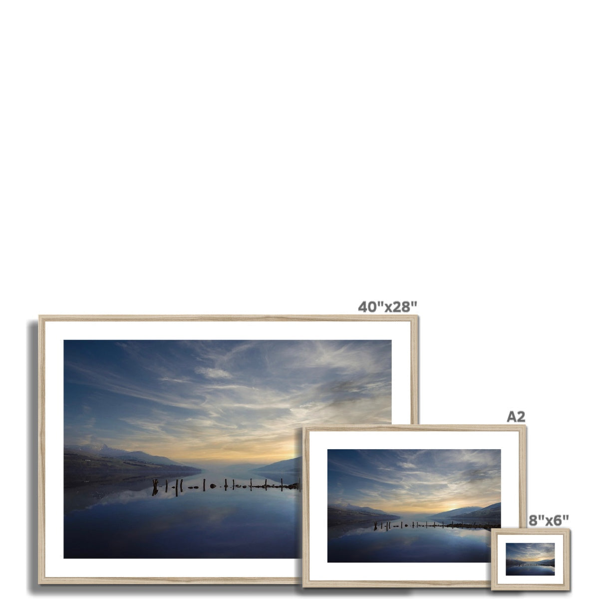 40x28 Inch Framed Loch Tay Sunset Print in White Frame