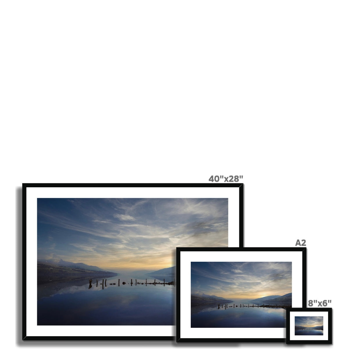 Loch Tay framed 40x28 landscape print of sunset mountains