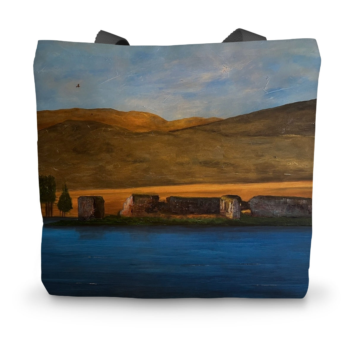 Lochindorb Castle Art Gifts Canvas Tote Bag-Bags-Scottish Lochs & Mountains Art Gallery-14"x18.5"-Paintings, Prints, Homeware, Art Gifts From Scotland By Scottish Artist Kevin Hunter