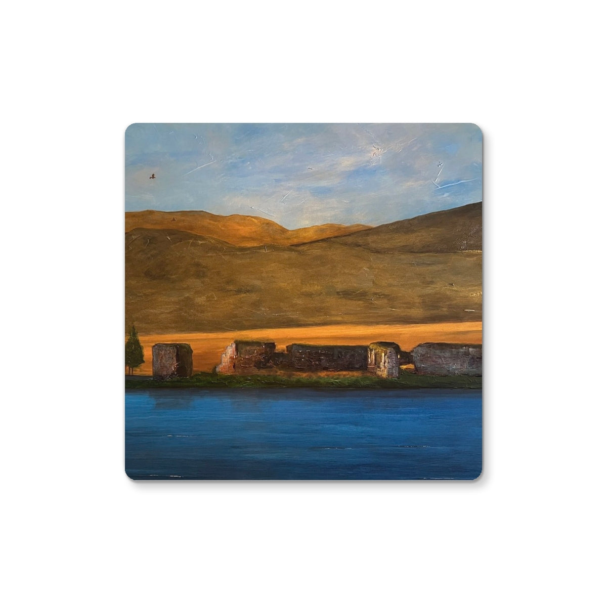 Lochindorb Castle Art Gifts Coaster-Coasters-Scottish Lochs & Mountains Art Gallery-2 Coasters-Paintings, Prints, Homeware, Art Gifts From Scotland By Scottish Artist Kevin Hunter