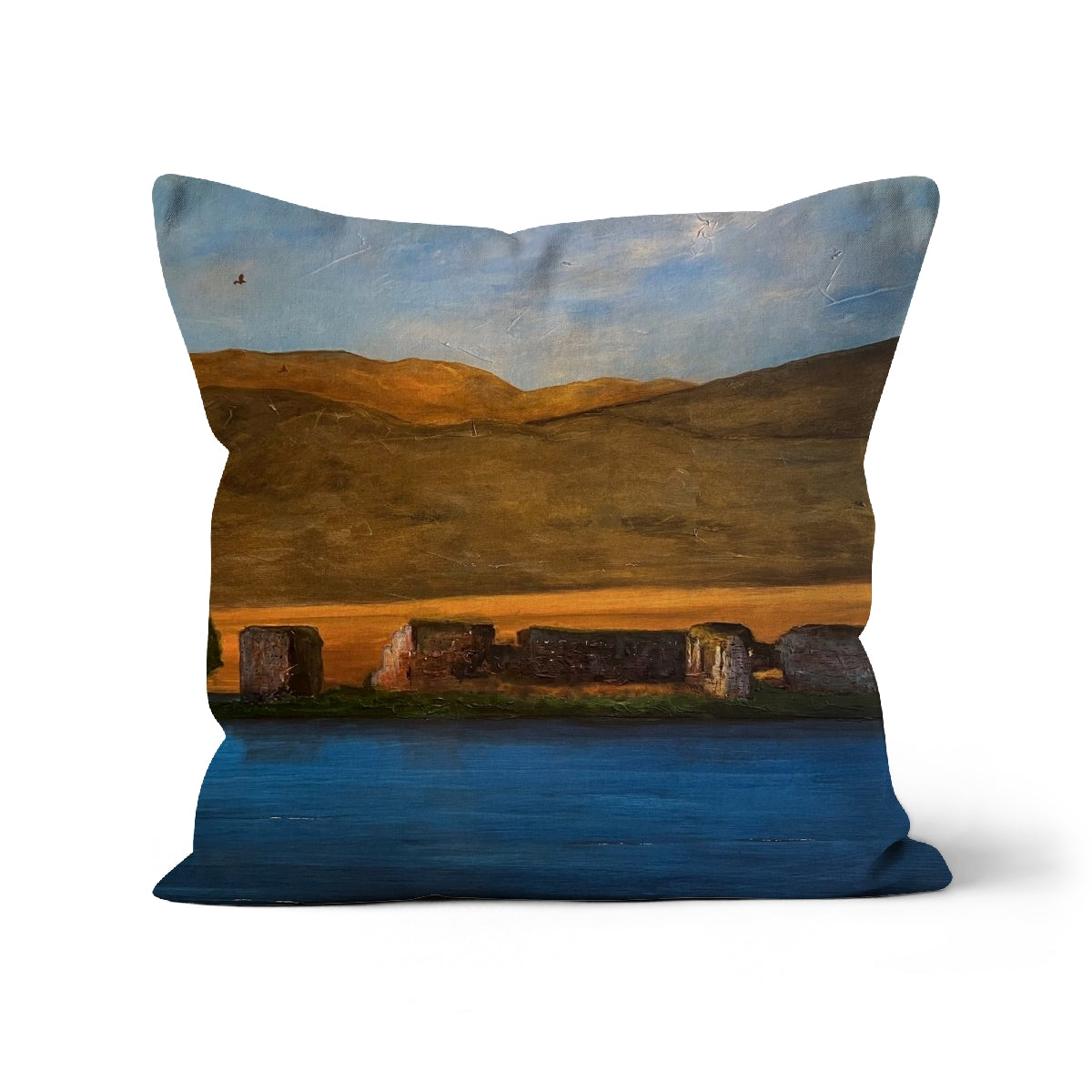 Lochindorb Castle Art Gifts Cushion-Cushions-Scottish Lochs & Mountains Art Gallery-Canvas-12"x12"-Paintings, Prints, Homeware, Art Gifts From Scotland By Scottish Artist Kevin Hunter