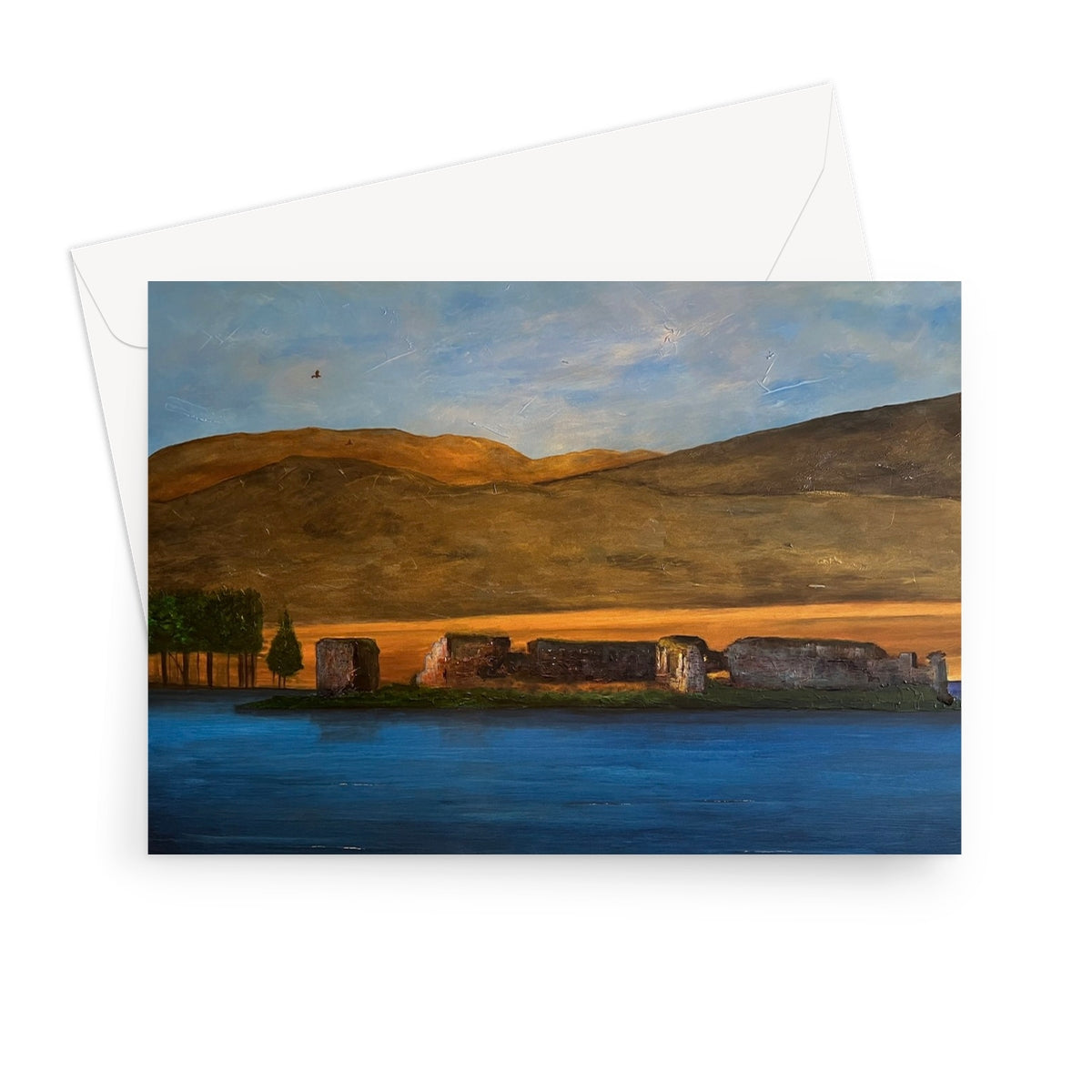 Lochindorb Castle Art Gifts Greeting Card-Greetings Cards-Scottish Lochs & Mountains Art Gallery-7"x5"-1 Card-Paintings, Prints, Homeware, Art Gifts From Scotland By Scottish Artist Kevin Hunter
