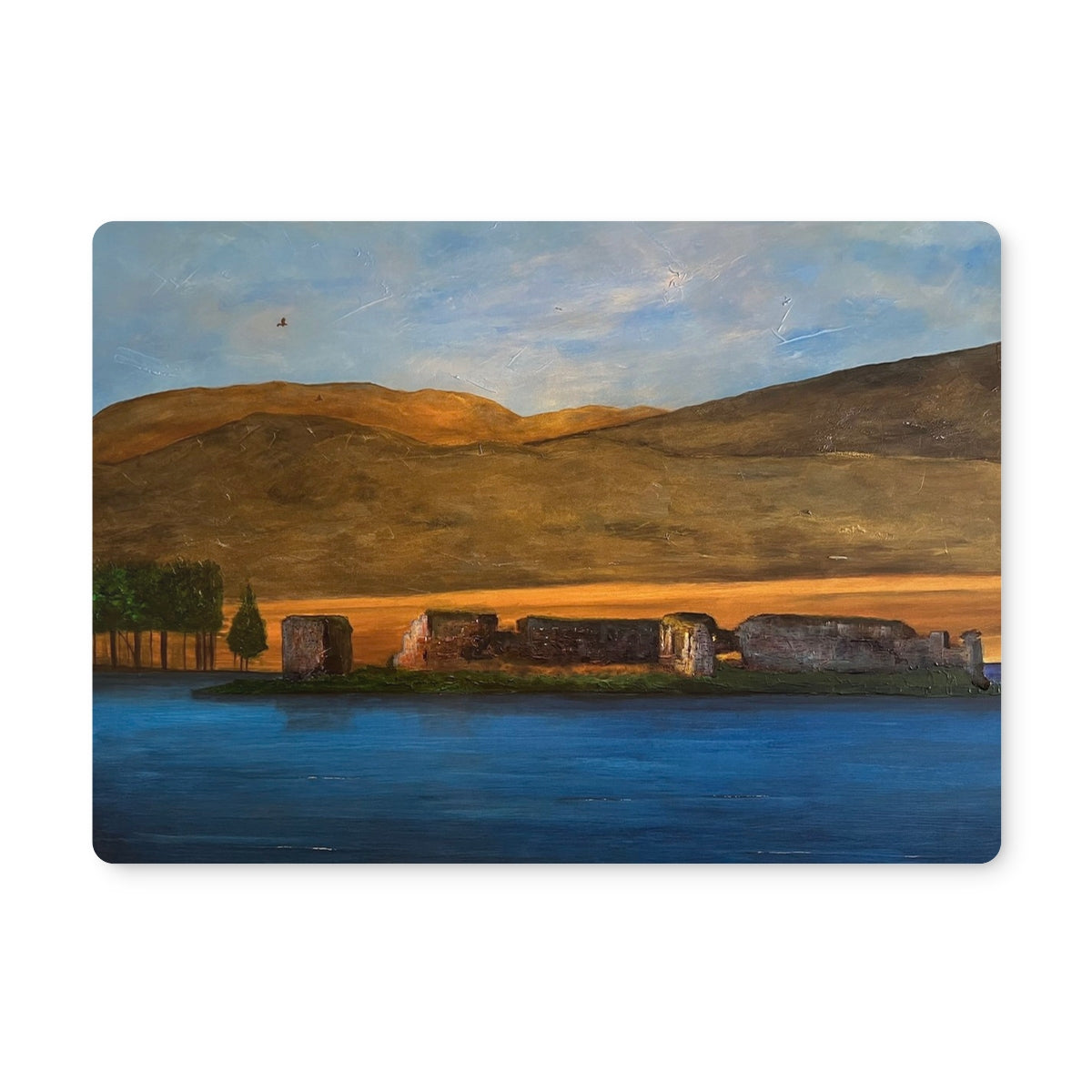 Lochindorb Castle Art Gifts Placemat-Placemats-Scottish Lochs & Mountains Art Gallery-4 Placemats-Paintings, Prints, Homeware, Art Gifts From Scotland By Scottish Artist Kevin Hunter