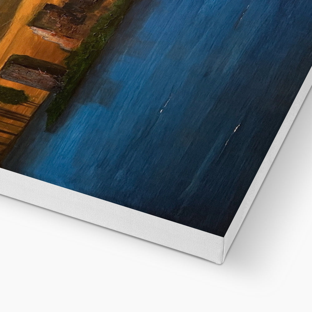 A canvas print with an abstract landscape painting.