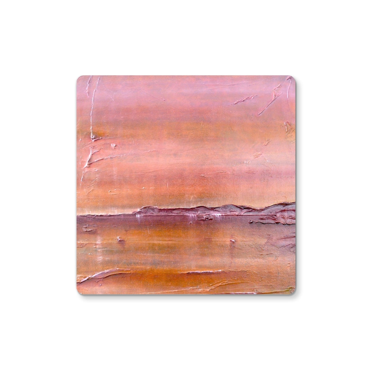 Pink and orange abstract Lochmaddy North Uist landscape coaster with textured surface