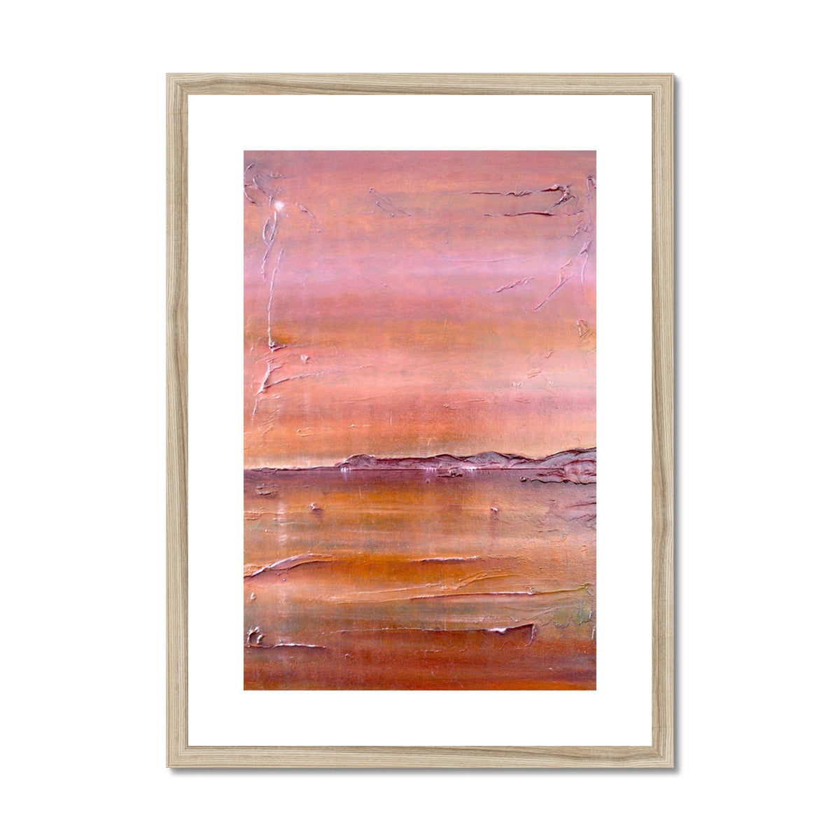 Lochmaddy North Uist wooden-framed abstract art print in pastel pink orange hues