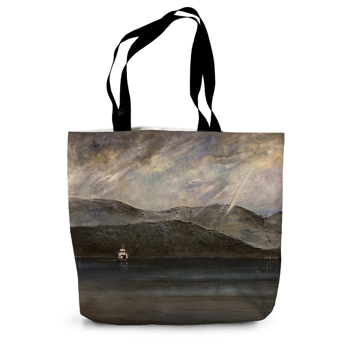 Lochranza Moonlit Ferry Arran Art Gifts Canvas Tote Bag-Bags-Arran Art Gallery-14"x18.5"-Paintings, Prints, Homeware, Art Gifts From Scotland By Scottish Artist Kevin Hunter