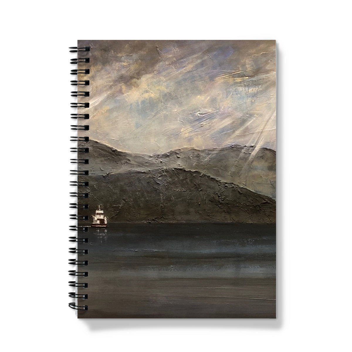 Lochranza Moonlit Ferry Arran Art Gifts Notebook-Journals & Notebooks-Arran Art Gallery-A4-Graph-Paintings, Prints, Homeware, Art Gifts From Scotland By Scottish Artist Kevin Hunter