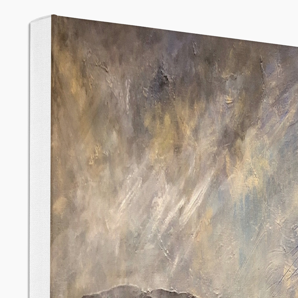 Lochranza Moonlit Ferry abstract canvas print in earthy tones