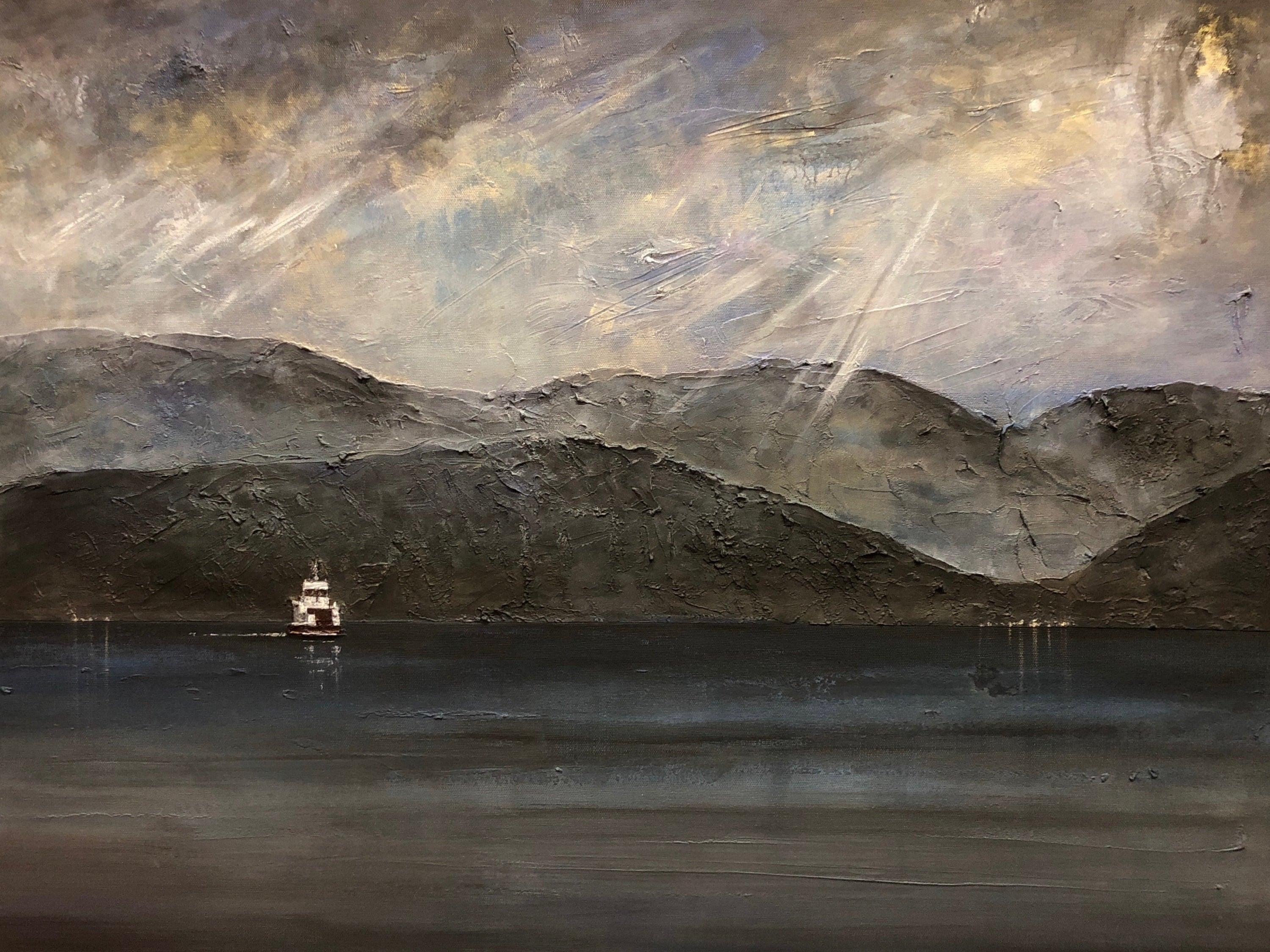 Impressionistic seascape painting of Lochranza Moonlit Ferry artwork