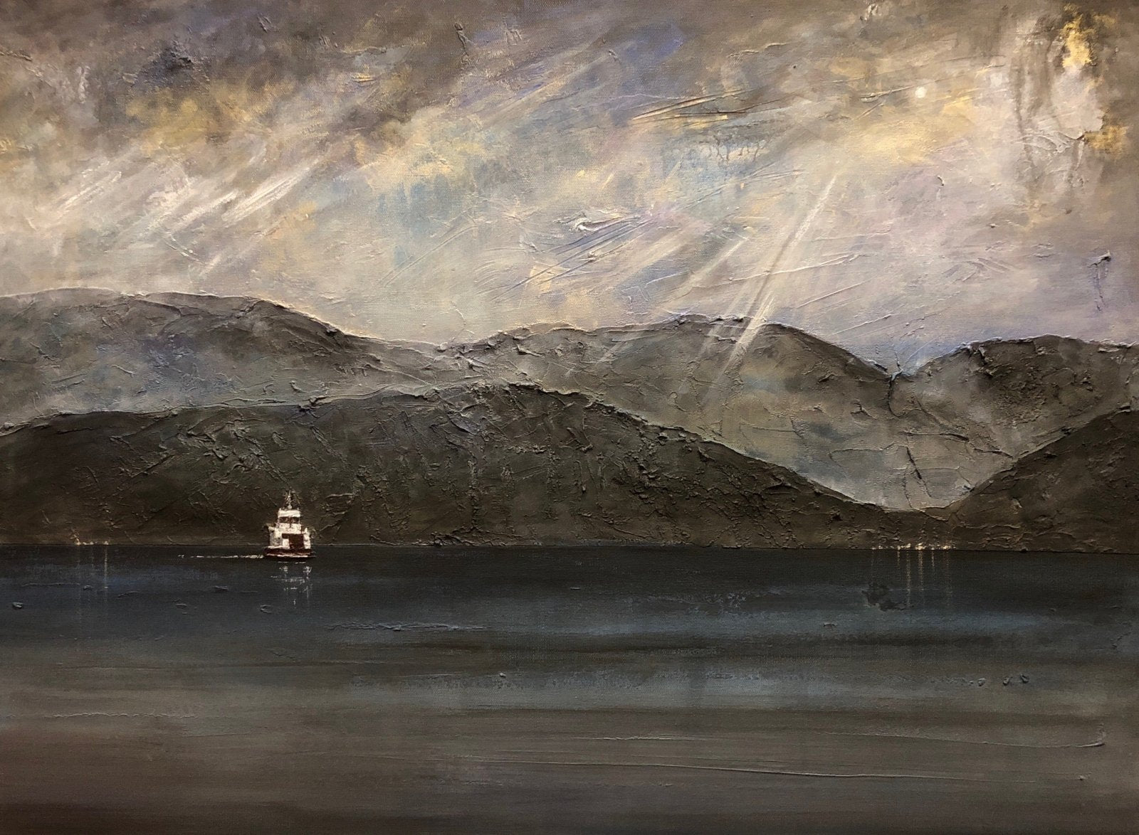Lochranza Moonlit Ferry Scotland | Painting Art Prints | Scottish Artist Hunter