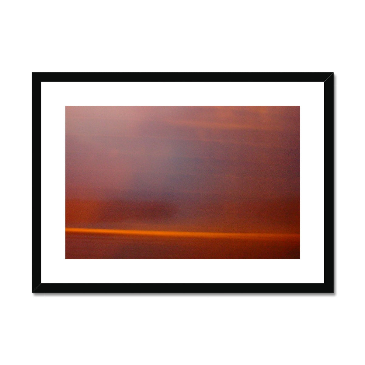 Black-framed abstract art print The Longest Night in warm orange red gradient