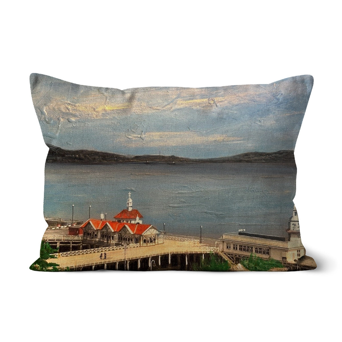 Looking From Dunoon Art Gifts Cushion-Cushions-River Clyde Art Gallery-Linen-19"x13"-Paintings, Prints, Homeware, Art Gifts From Scotland By Scottish Artist Kevin Hunter