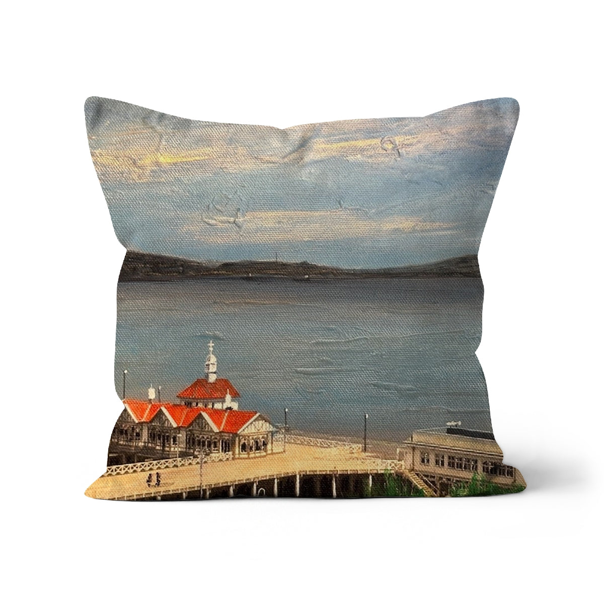 Looking From Dunoon Art Gifts Cushion-Cushions-River Clyde Art Gallery-Faux Suede-24"x24"-Paintings, Prints, Homeware, Art Gifts From Scotland By Scottish Artist Kevin Hunter