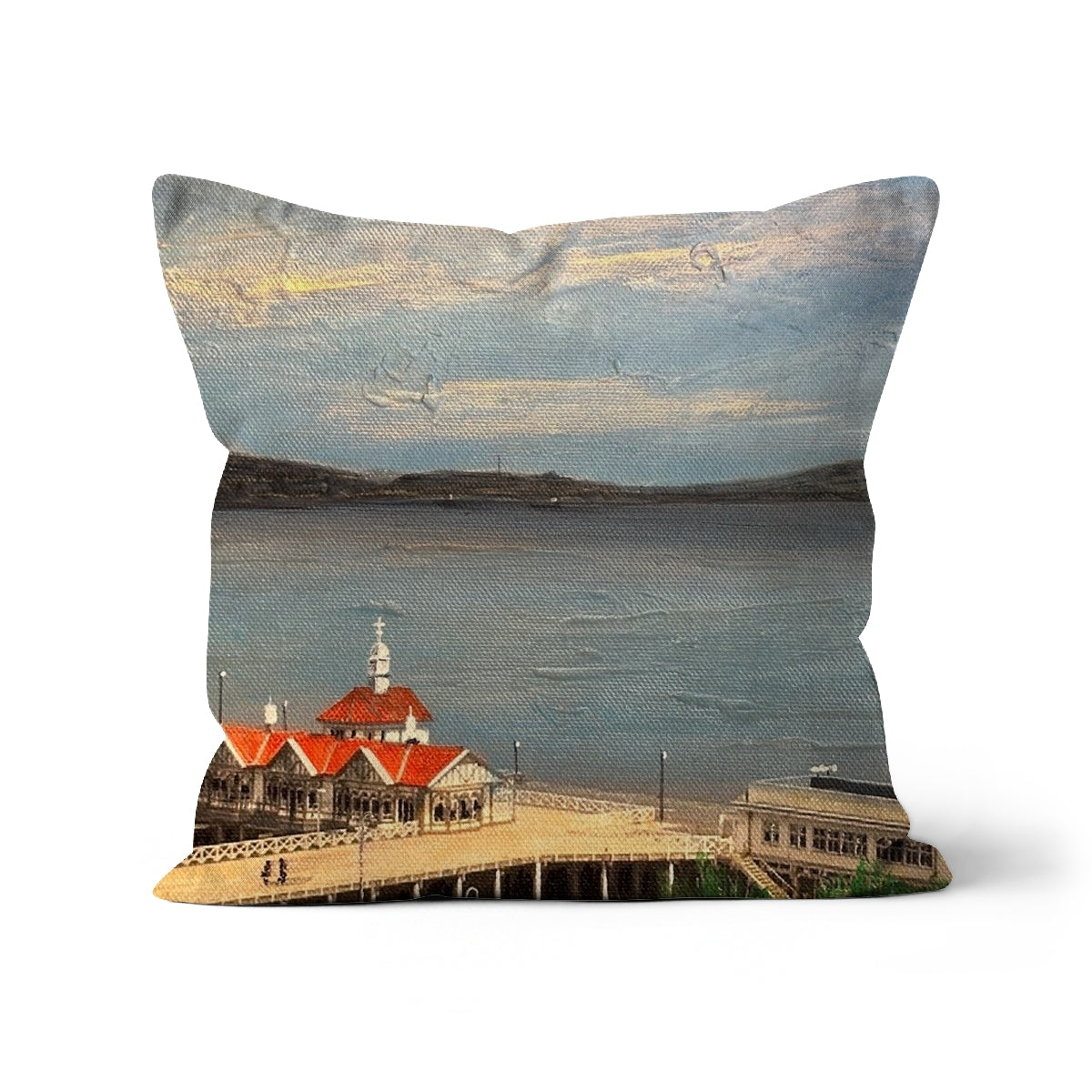 Looking From Dunoon Art Gifts Cushion-Cushions-River Clyde Art Gallery-Faux Suede-12"x12"-Paintings, Prints, Homeware, Art Gifts From Scotland By Scottish Artist Kevin Hunter