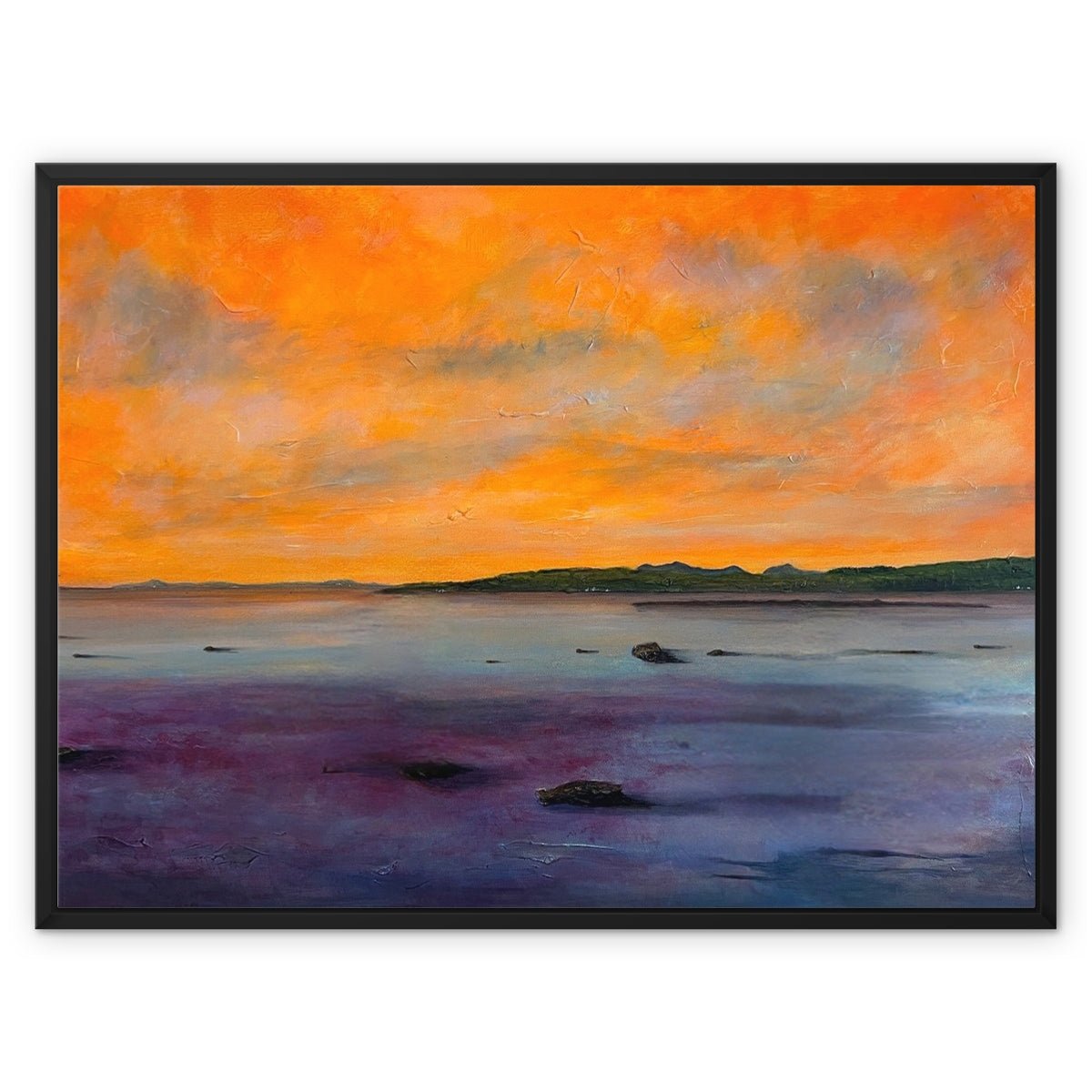 Looking From Largs Painting | Framed Canvas From Scotland-Floating Framed Canvas Prints-River Clyde Art Gallery-32"x24"-Black Frame-Paintings, Prints, Homeware, Art Gifts From Scotland By Scottish Artist Kevin Hunter