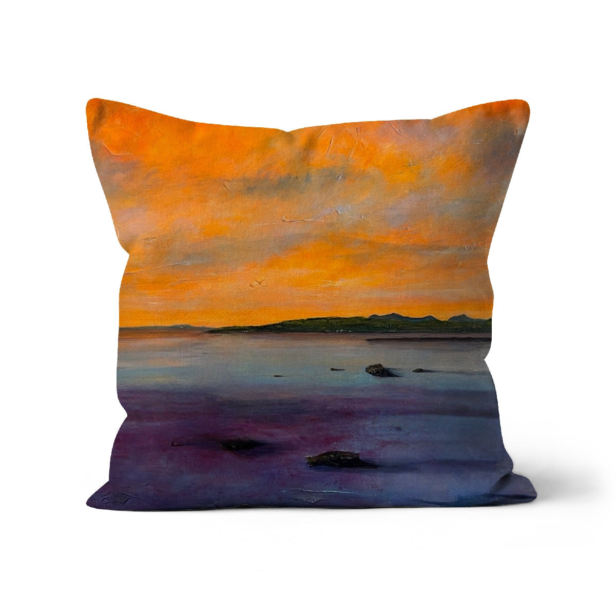 Orange and purple sunset textured throw pillow, Looking From Largs Cushion