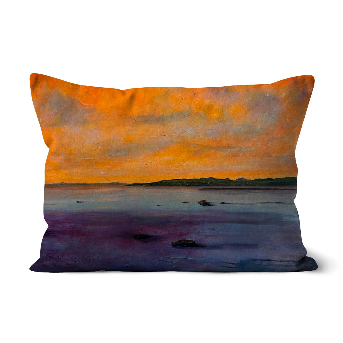 Orange sunset watercolor throw pillow Looking From Largs Cushion