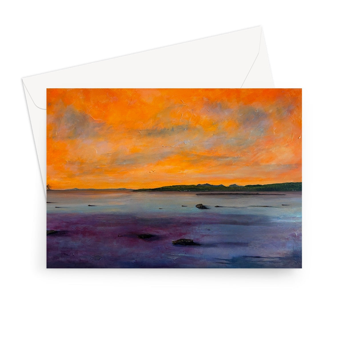 Orange sunset greeting card with envelope Looking From Largs