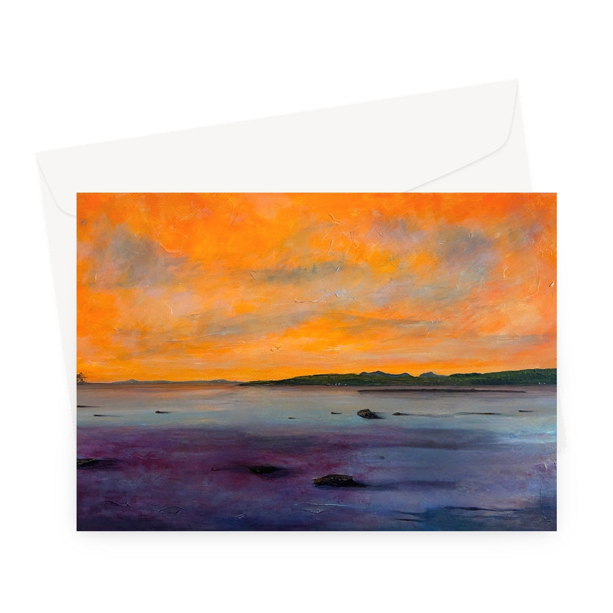 Orange sunset beach scene greeting card with envelope, Looking From Largs