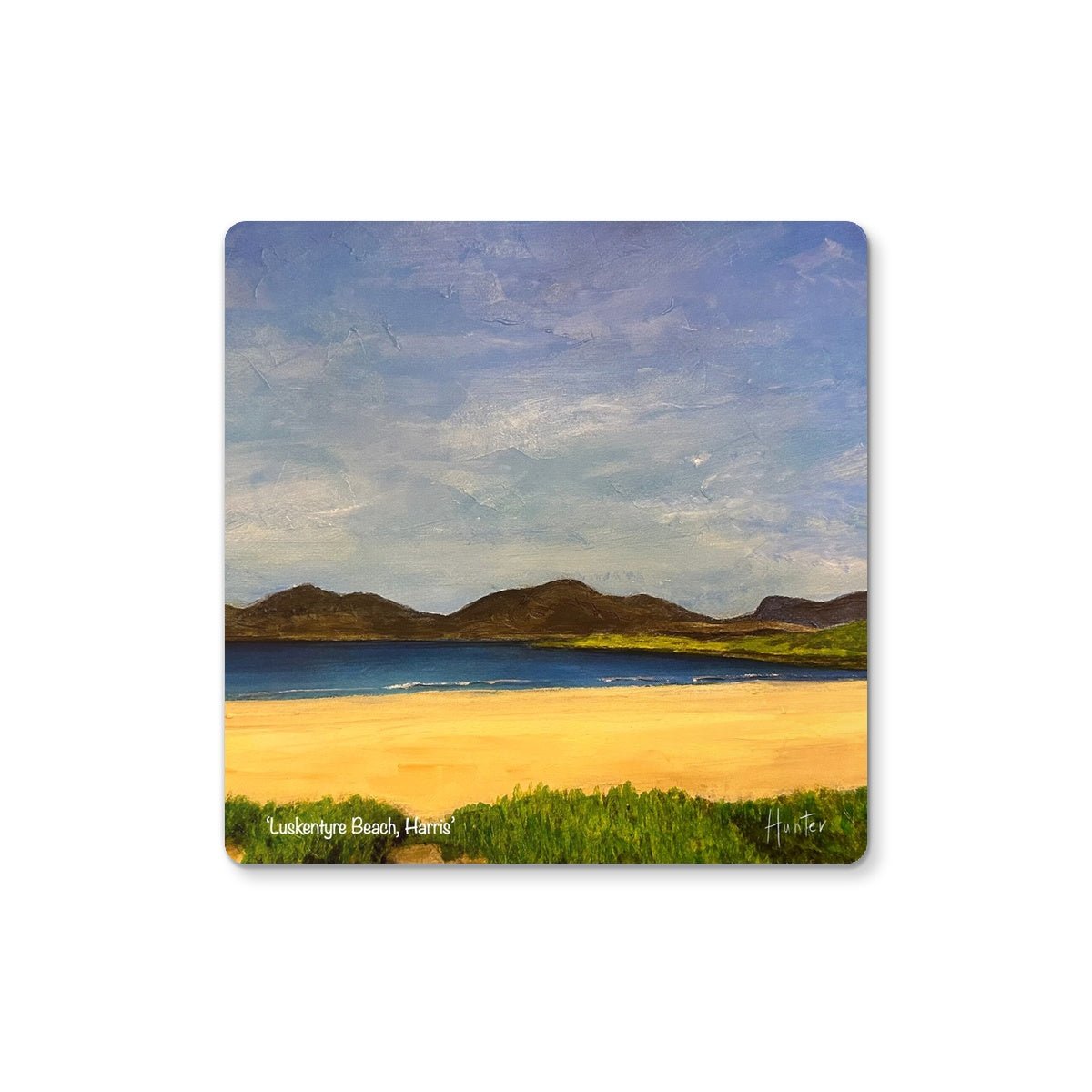 Luskentyre Beach Harris Art Gifts Coaster-Coasters-Hebridean Islands Art Gallery-2 Coasters-Paintings, Prints, Homeware, Art Gifts From Scotland By Scottish Artist Kevin Hunter