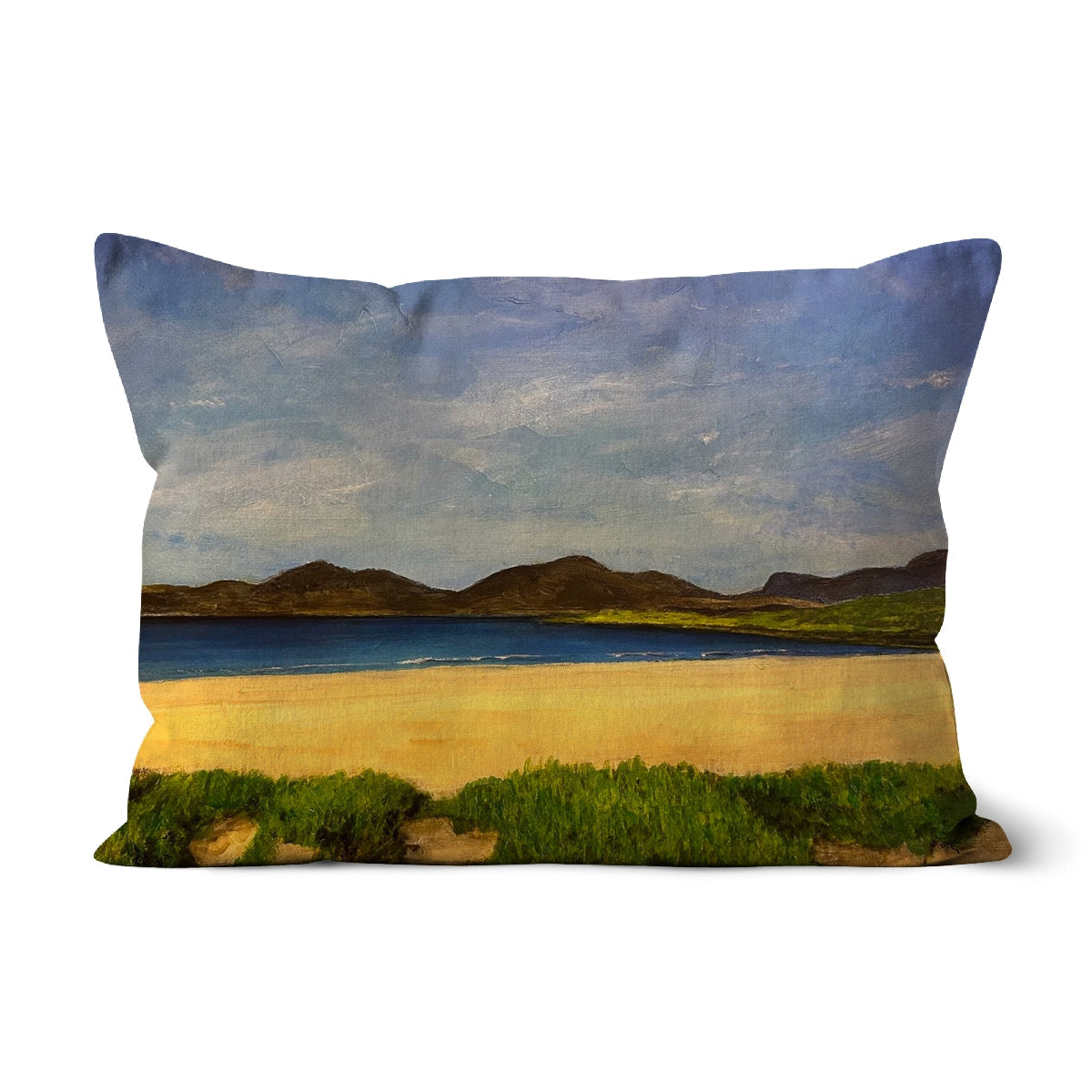 Luskentyre Beach Harris blue-green cushion with dunes, mountains, grass