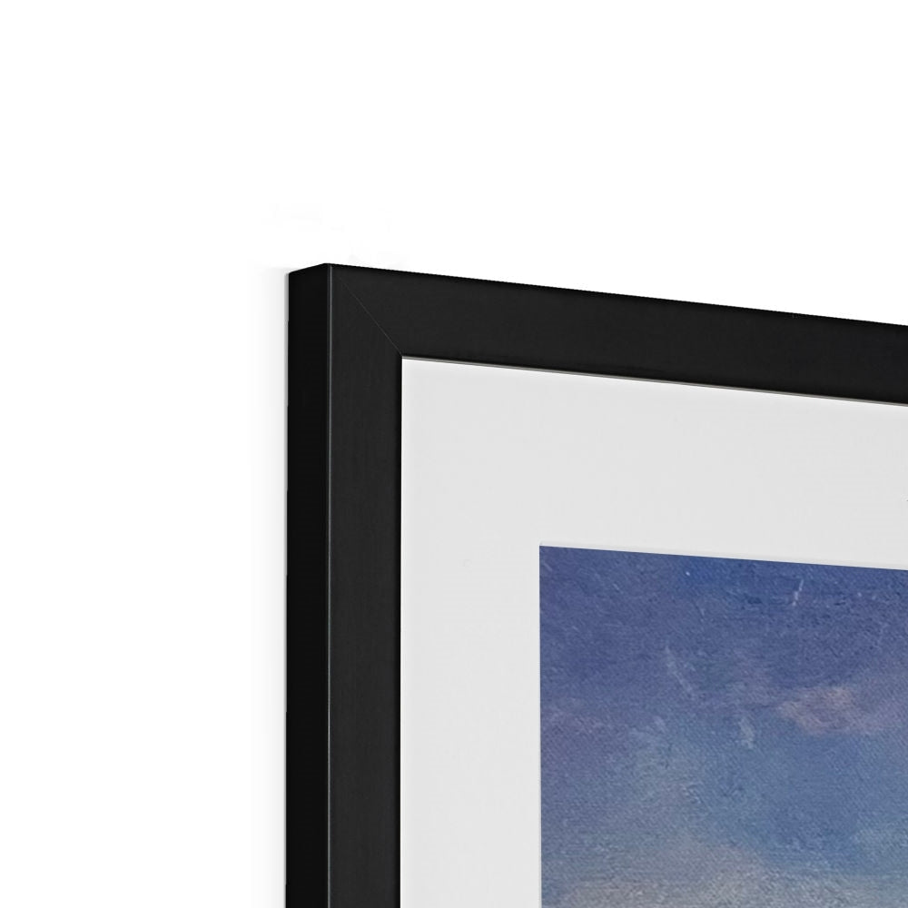 Black matte frame with white mat and Luskentyre Beach blue sky abstract print