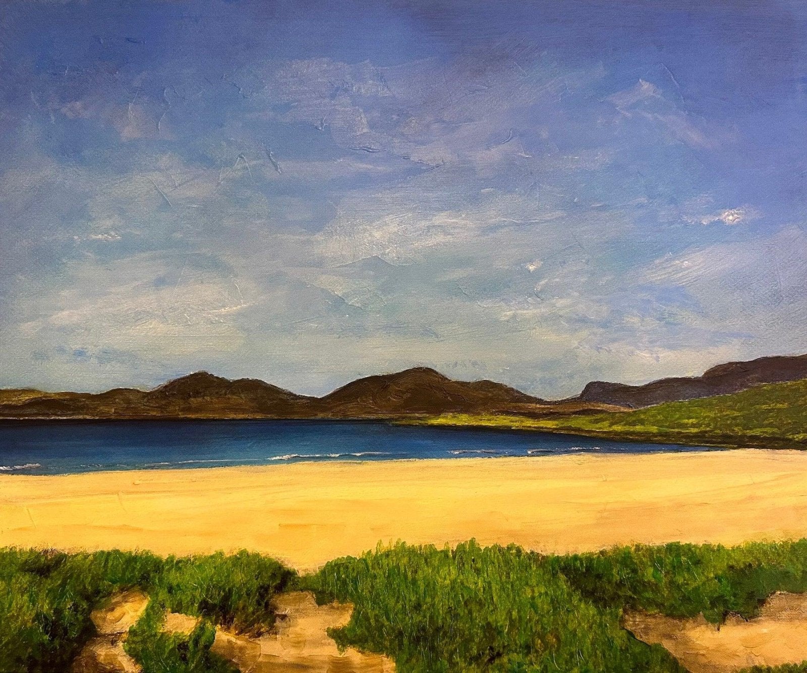 Luskentyre Beach Harris Original Landscape Painting-Original Paintings-Hebridean Islands Art Gallery-Paintings, Prints, Homeware, Art Gifts From Scotland By Scottish Artist Kevin Hunter