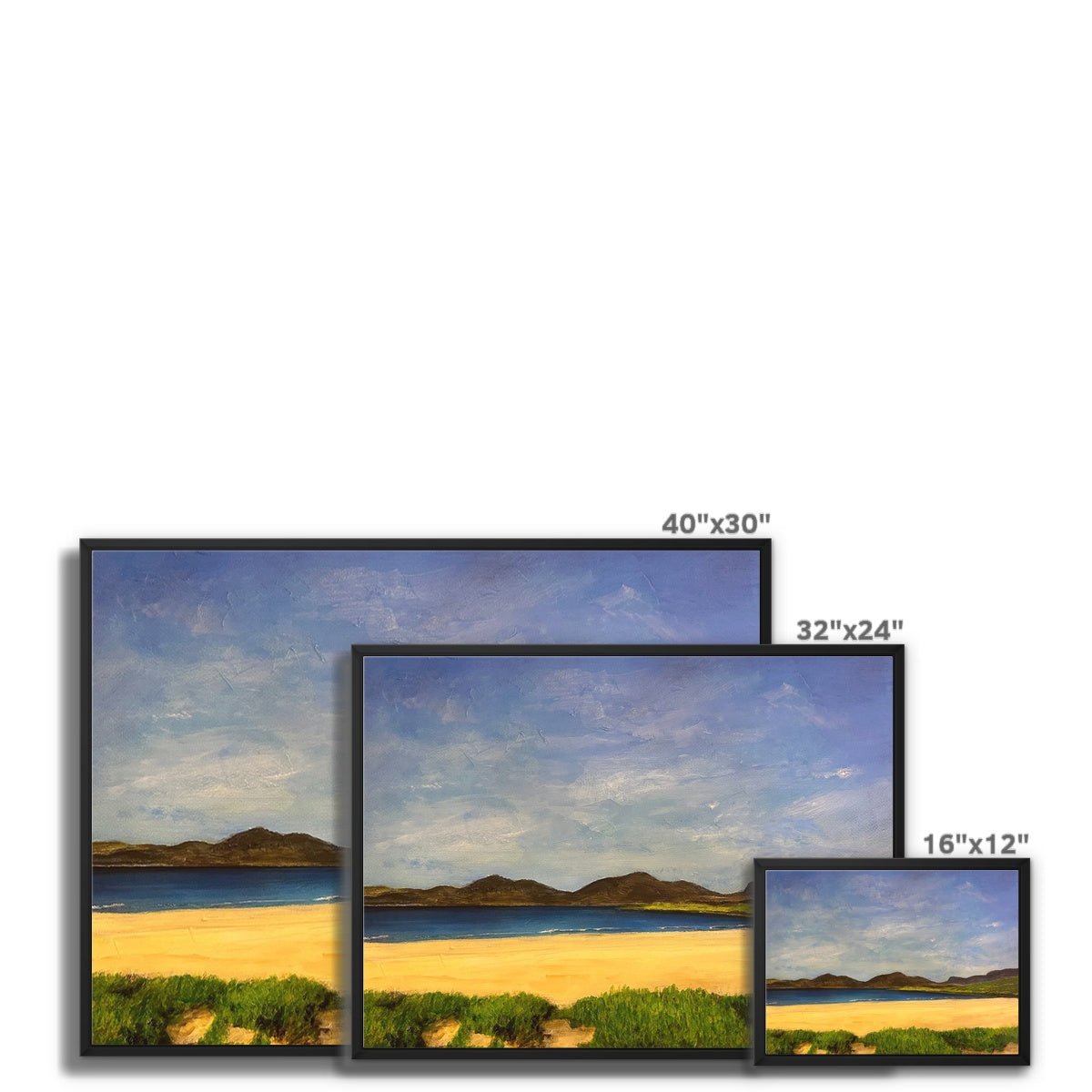 Luskentyre Beach Harris Painting | Framed Canvas From Scotland-Floating Framed Canvas Prints-Hebridean Islands Art Gallery-Paintings, Prints, Homeware, Art Gifts From Scotland By Scottish Artist Kevin Hunter