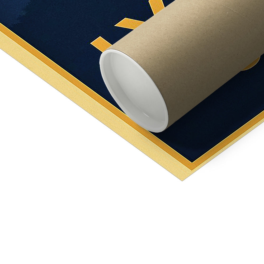 Lyle Hill Greenock II fine art print poster in gold navy abstract design