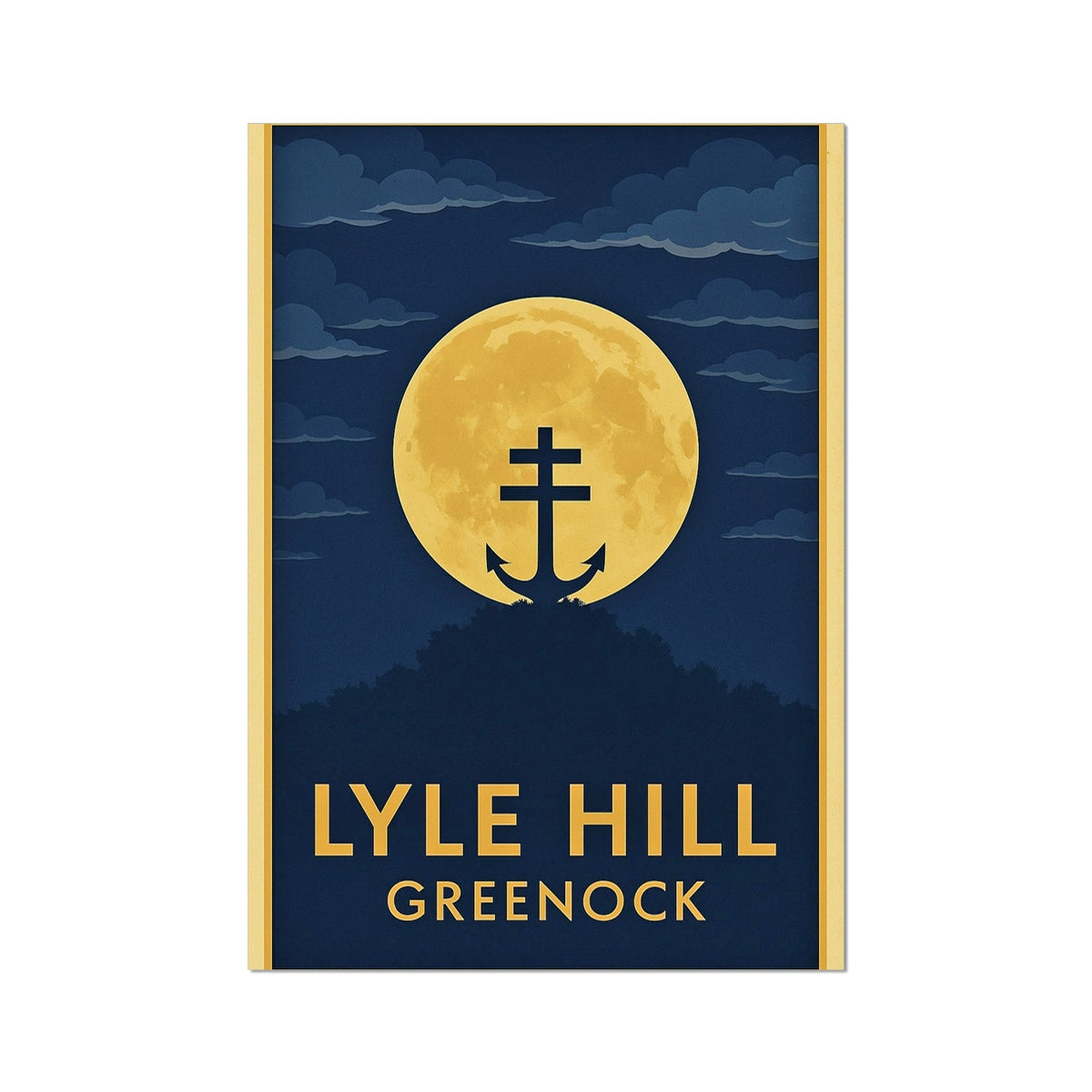 Gold anchor on navy blue background, Lyle Hill Greenock II fine art print