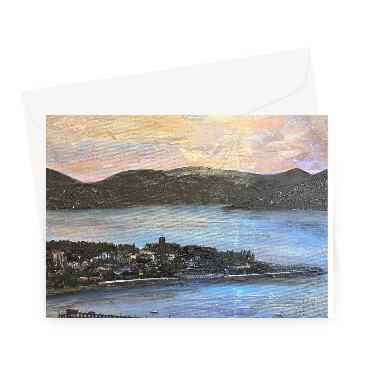 Blue and white coastal scene greeting card with envelope from Lyle Hill