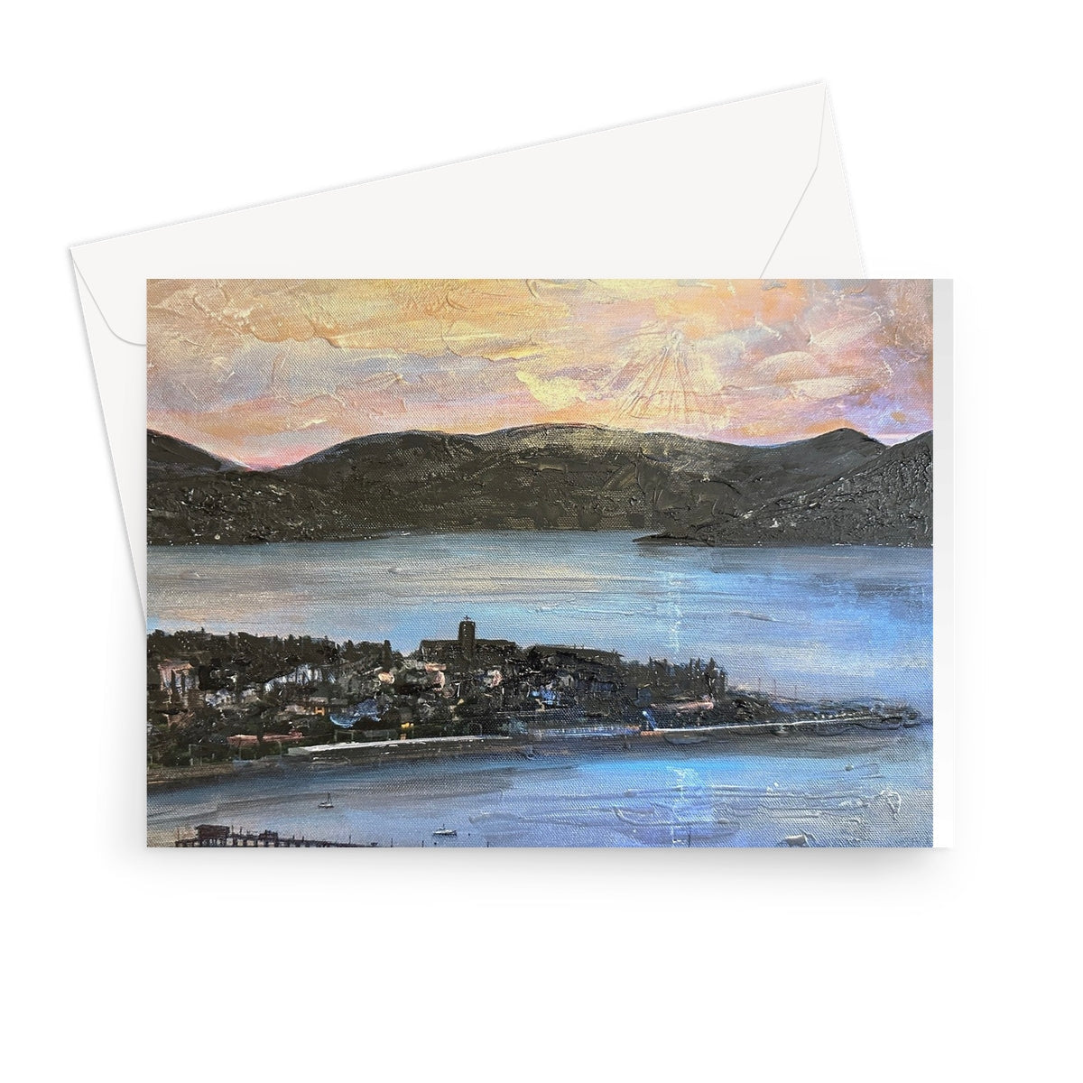 White From Lyle Hill greeting card with mountain landscape painting