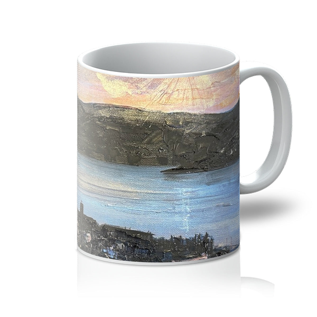 Ceramic From Lyle Hill Mug with abstract landscape design in muted earth tones