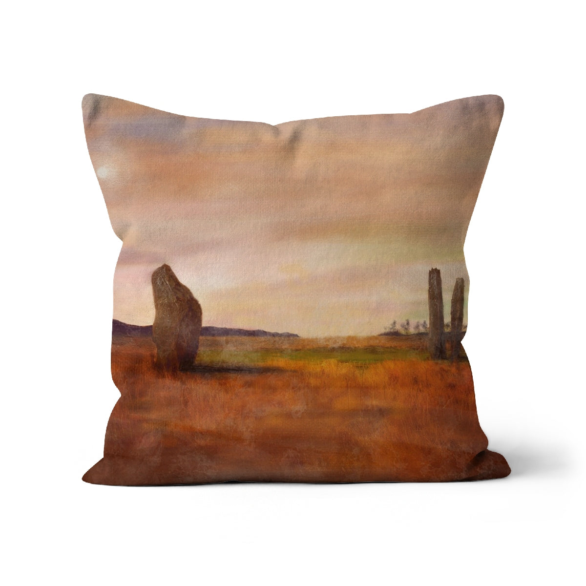 Machrie Moor Arran Art Gifts Cushion-Cushions-Arran Art Gallery-Canvas-18"x18"-Paintings, Prints, Homeware, Art Gifts From Scotland By Scottish Artist Kevin Hunter