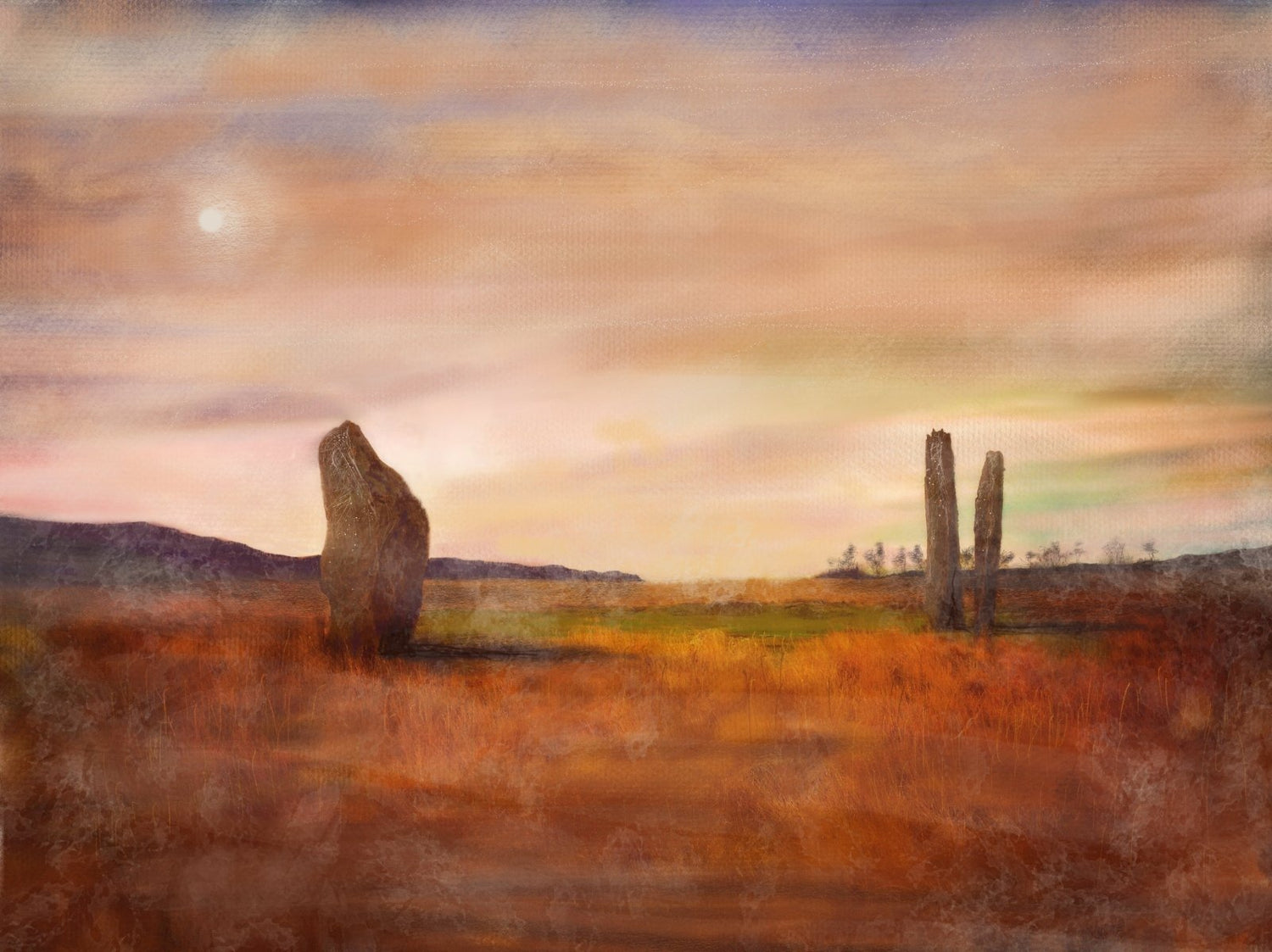 Machrie Moor Moonlight Arran Scotland | Painting Art Prints | Scottish Artist Hunter