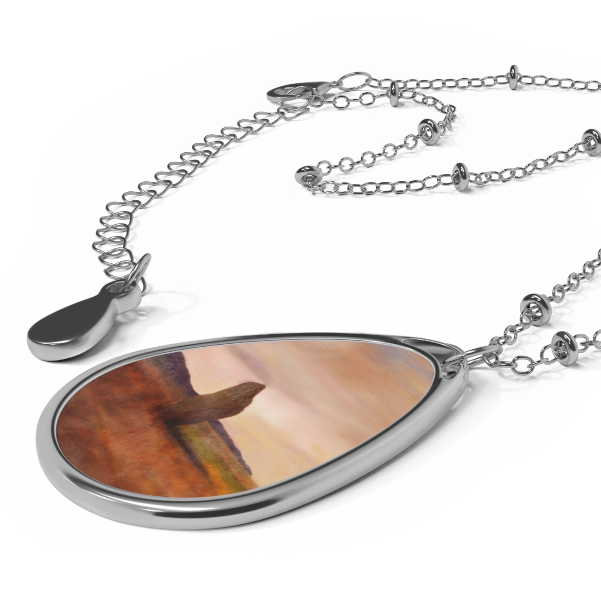 Machrie Moor silver teardrop pendant necklace with bird in flight