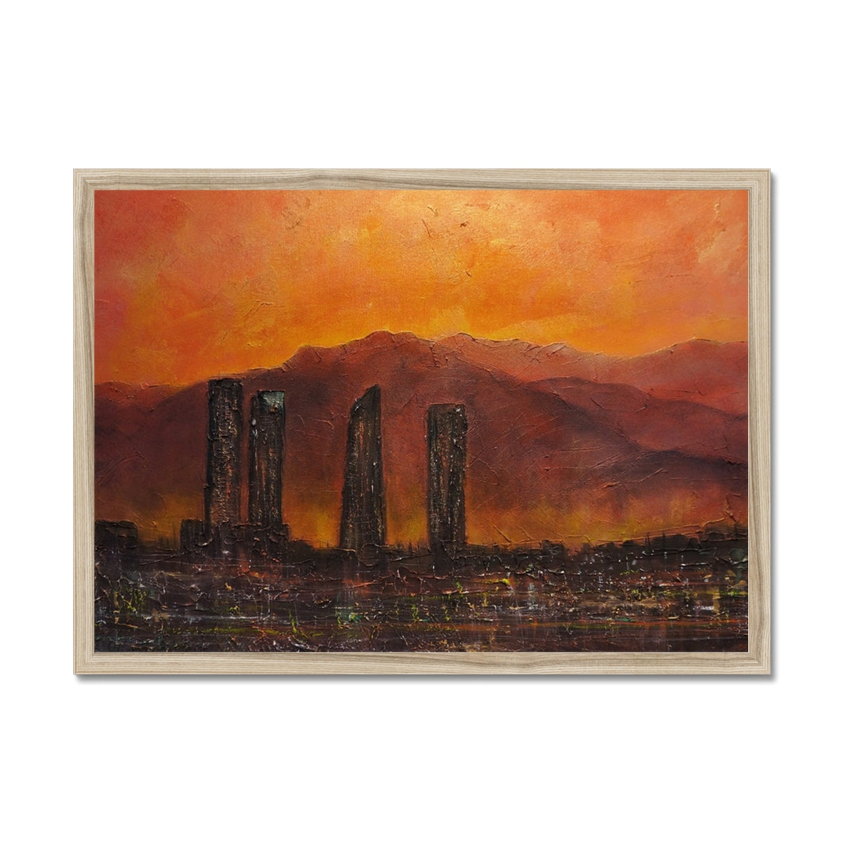 Madrid Dusk Painting | Framed Prints From Scotland-Framed Prints-World Art Gallery-A2 Landscape-Natural Frame-Paintings, Prints, Homeware, Art Gifts From Scotland By Scottish Artist Kevin Hunter